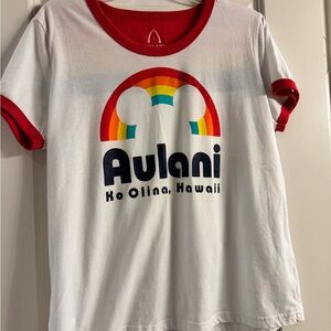 Disney White Tee with Red Trim and Rainbow Design